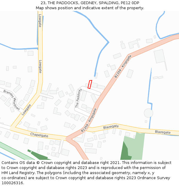 23, THE PADDOCKS, GEDNEY, SPALDING, PE12 0DP: Location map and indicative extent of plot