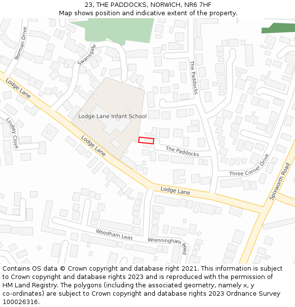 23, THE PADDOCKS, NORWICH, NR6 7HF: Location map and indicative extent of plot