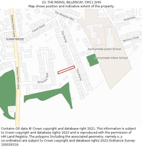 23, THE RISING, BILLERICAY, CM11 2HN: Location map and indicative extent of plot
