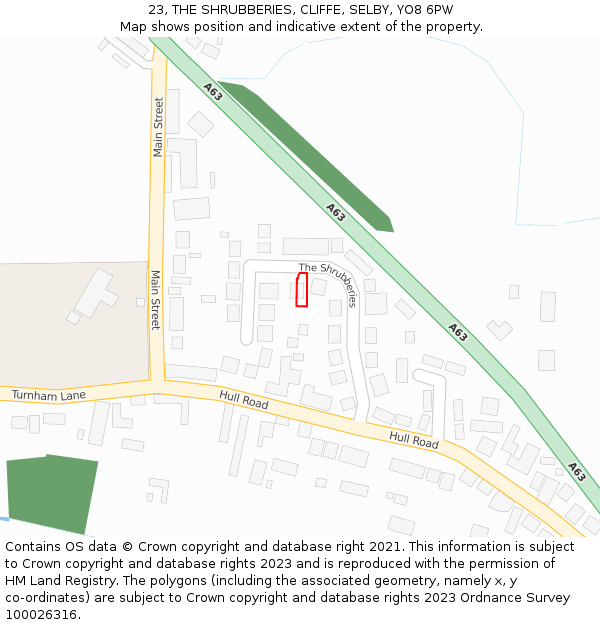 23, THE SHRUBBERIES, CLIFFE, SELBY, YO8 6PW: Location map and indicative extent of plot