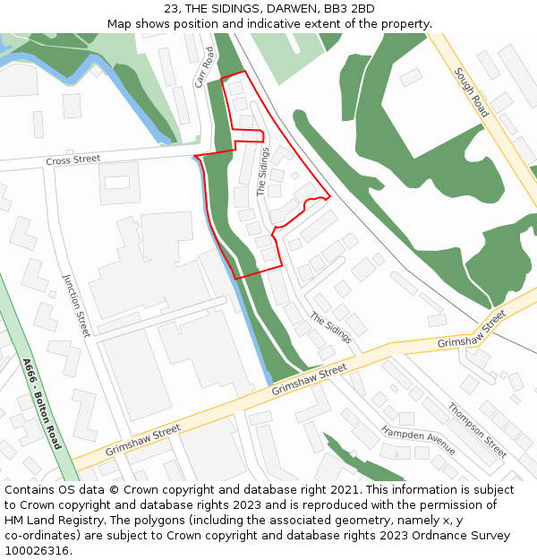 23, THE SIDINGS, DARWEN, BB3 2BD: Location map and indicative extent of plot