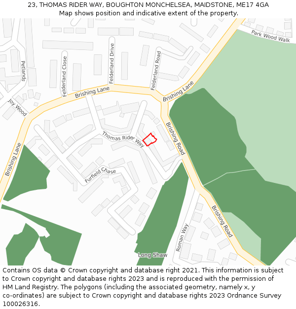 23, THOMAS RIDER WAY, BOUGHTON MONCHELSEA, MAIDSTONE, ME17 4GA: Location map and indicative extent of plot