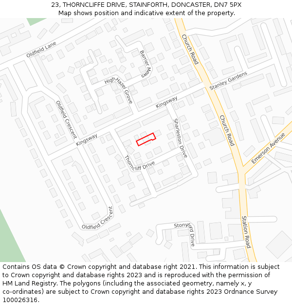 23, THORNCLIFFE DRIVE, STAINFORTH, DONCASTER, DN7 5PX: Location map and indicative extent of plot