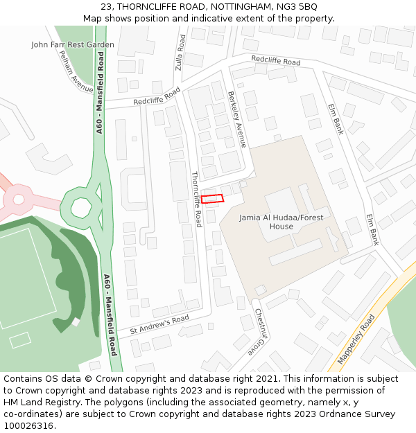 23, THORNCLIFFE ROAD, NOTTINGHAM, NG3 5BQ: Location map and indicative extent of plot