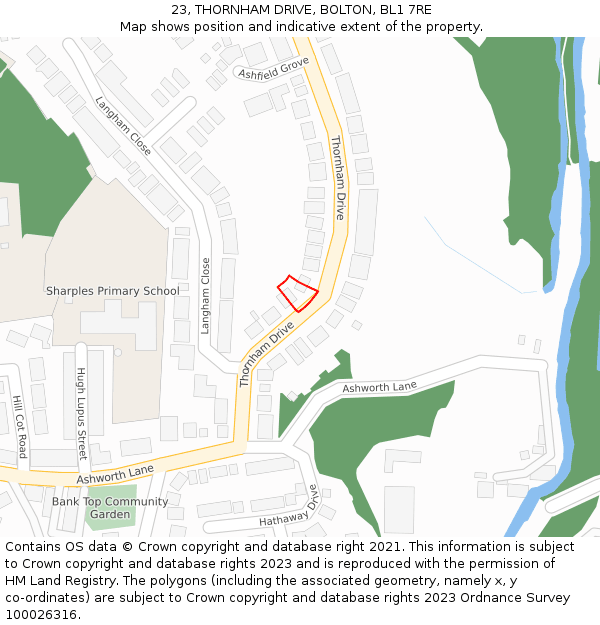 23, THORNHAM DRIVE, BOLTON, BL1 7RE: Location map and indicative extent of plot