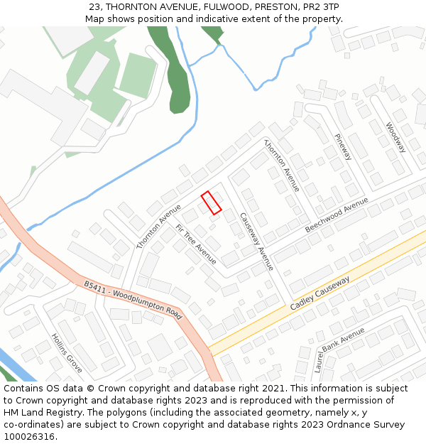 23, THORNTON AVENUE, FULWOOD, PRESTON, PR2 3TP: Location map and indicative extent of plot
