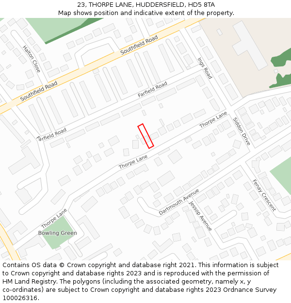23, THORPE LANE, HUDDERSFIELD, HD5 8TA: Location map and indicative extent of plot
