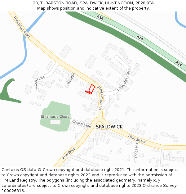 23, THRAPSTON ROAD, SPALDWICK, HUNTINGDON, PE28 0TA: Location map and indicative extent of plot