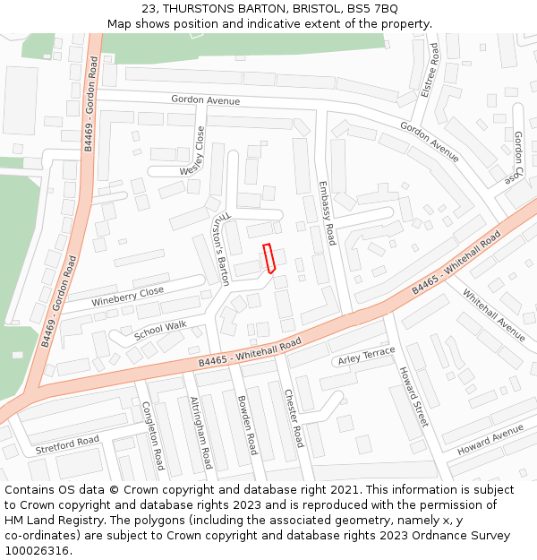 23, THURSTONS BARTON, BRISTOL, BS5 7BQ: Location map and indicative extent of plot