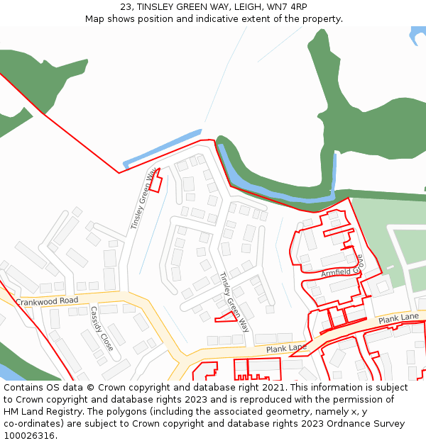 23, TINSLEY GREEN WAY, LEIGH, WN7 4RP: Location map and indicative extent of plot