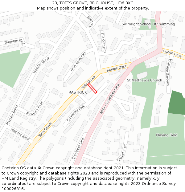 23, TOFTS GROVE, BRIGHOUSE, HD6 3XG: Location map and indicative extent of plot