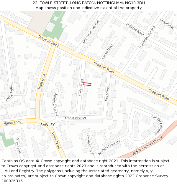 23, TOWLE STREET, LONG EATON, NOTTINGHAM, NG10 3BH: Location map and indicative extent of plot