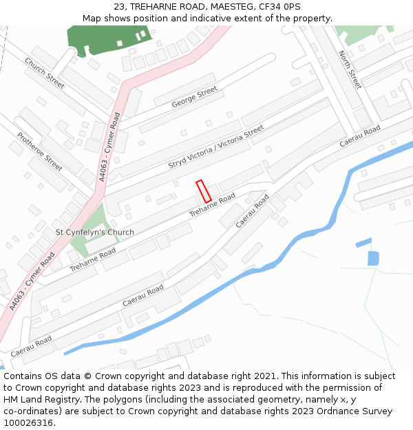 23, TREHARNE ROAD, MAESTEG, CF34 0PS: Location map and indicative extent of plot