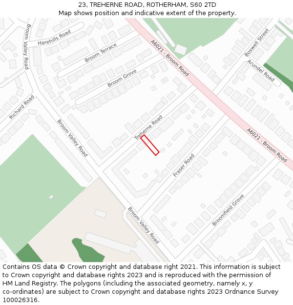 23, TREHERNE ROAD, ROTHERHAM, S60 2TD: Location map and indicative extent of plot