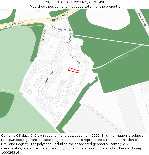23, TRESTA WALK, WOKING, GU21 4XF: Location map and indicative extent of plot