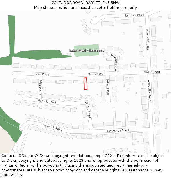 23, TUDOR ROAD, BARNET, EN5 5NW: Location map and indicative extent of plot