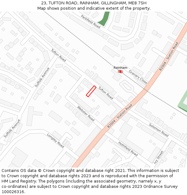 23, TUFTON ROAD, RAINHAM, GILLINGHAM, ME8 7SH: Location map and indicative extent of plot