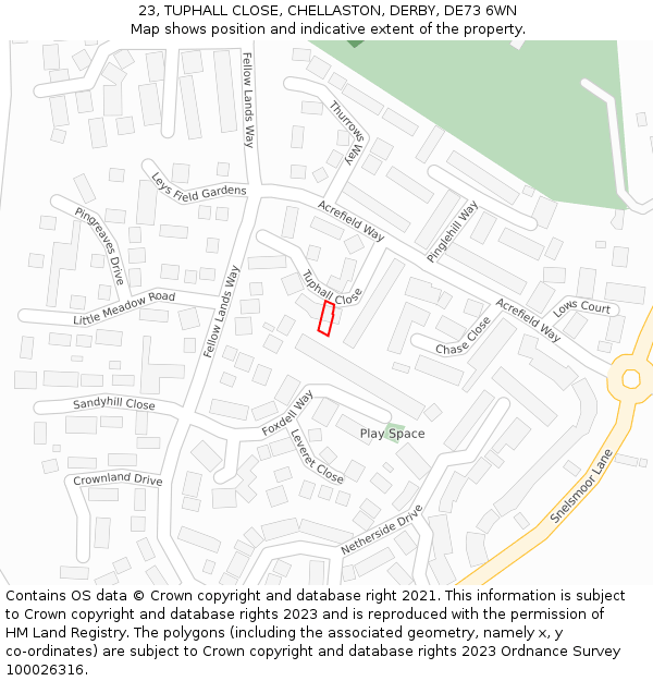 23, TUPHALL CLOSE, CHELLASTON, DERBY, DE73 6WN: Location map and indicative extent of plot