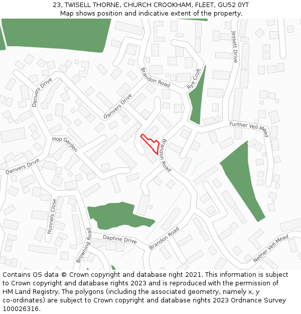 23, TWISELL THORNE, CHURCH CROOKHAM, FLEET, GU52 0YT: Location map and indicative extent of plot