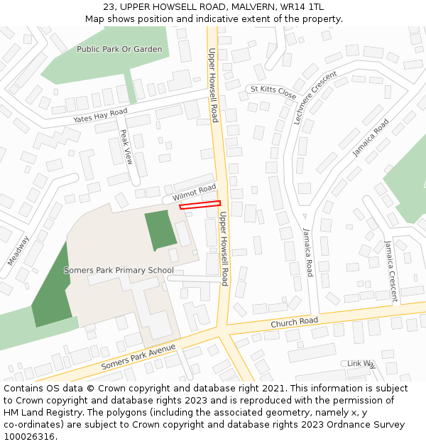 23, UPPER HOWSELL ROAD, MALVERN, WR14 1TL: Location map and indicative extent of plot