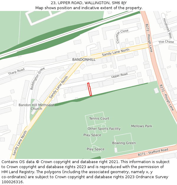 23, UPPER ROAD, WALLINGTON, SM6 8JY: Location map and indicative extent of plot
