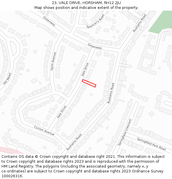 23, VALE DRIVE, HORSHAM, RH12 2JU: Location map and indicative extent of plot