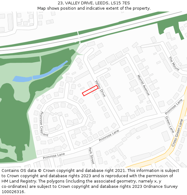 23, VALLEY DRIVE, LEEDS, LS15 7ES: Location map and indicative extent of plot