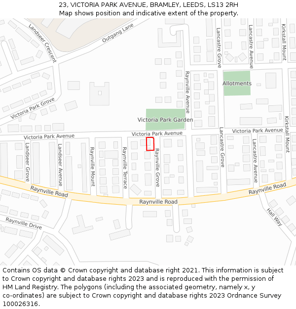 23, VICTORIA PARK AVENUE, BRAMLEY, LEEDS, LS13 2RH: Location map and indicative extent of plot