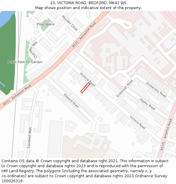 23, VICTORIA ROAD, BEDFORD, MK42 9JS: Location map and indicative extent of plot