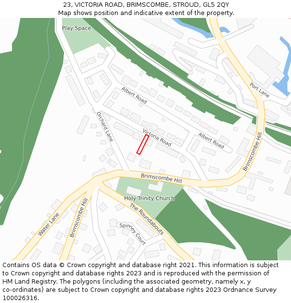23, VICTORIA ROAD, BRIMSCOMBE, STROUD, GL5 2QY: Location map and indicative extent of plot
