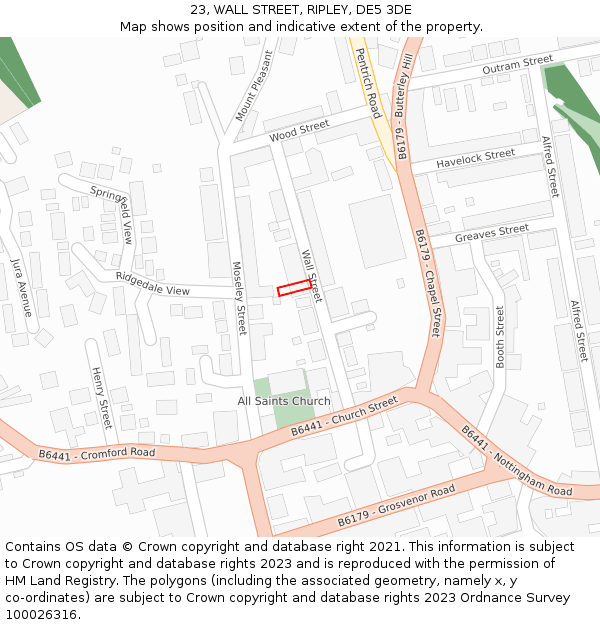 23, WALL STREET, RIPLEY, DE5 3DE: Location map and indicative extent of plot