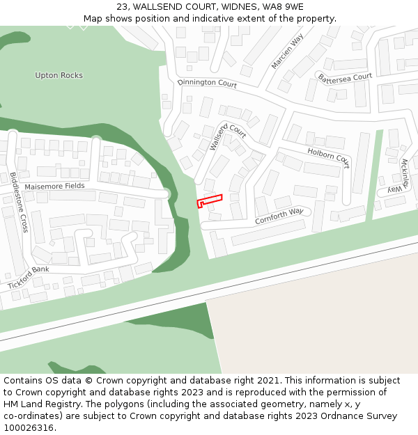 23, WALLSEND COURT, WIDNES, WA8 9WE: Location map and indicative extent of plot