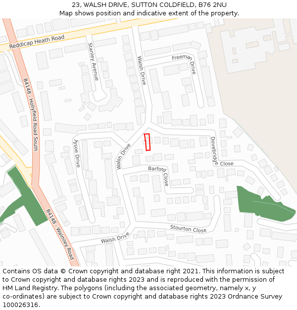 23, WALSH DRIVE, SUTTON COLDFIELD, B76 2NU: Location map and indicative extent of plot