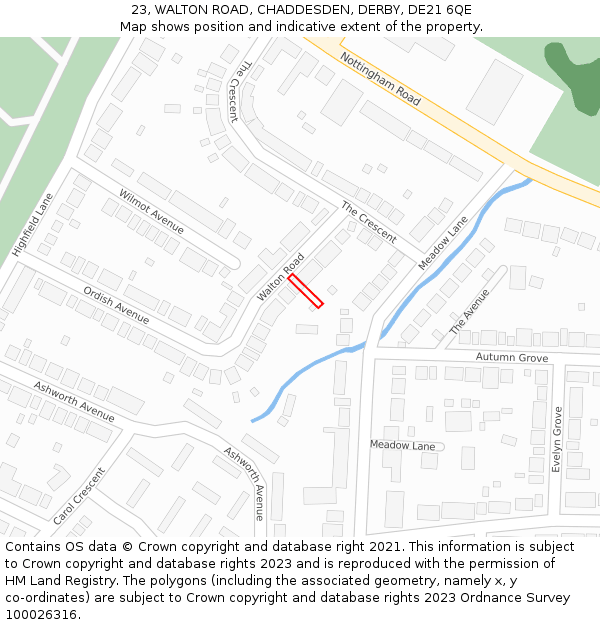 23, WALTON ROAD, CHADDESDEN, DERBY, DE21 6QE: Location map and indicative extent of plot
