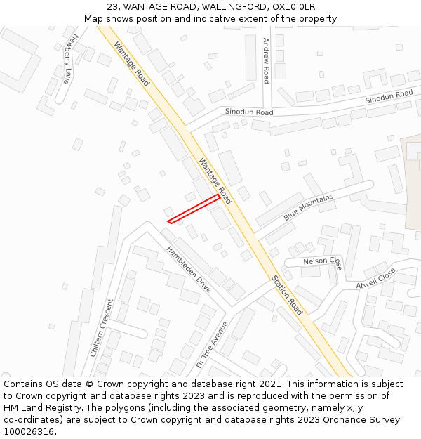 23, WANTAGE ROAD, WALLINGFORD, OX10 0LR: Location map and indicative extent of plot