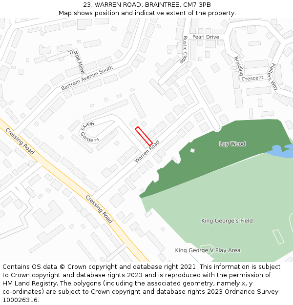 23, WARREN ROAD, BRAINTREE, CM7 3PB: Location map and indicative extent of plot