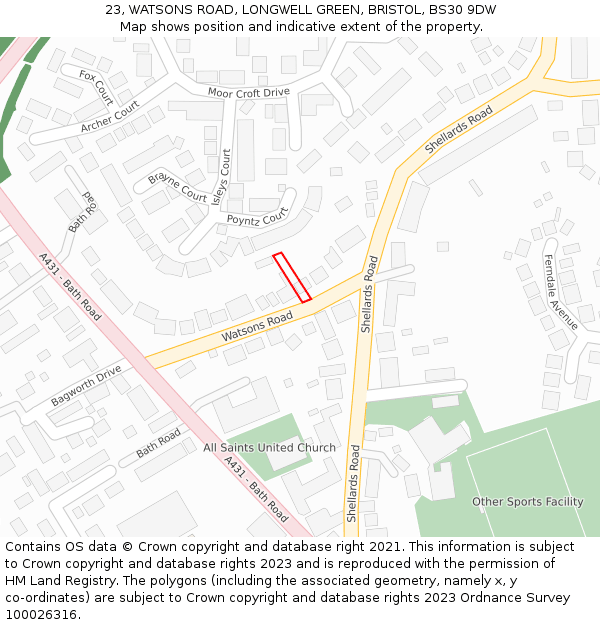 23, WATSONS ROAD, LONGWELL GREEN, BRISTOL, BS30 9DW: Location map and indicative extent of plot