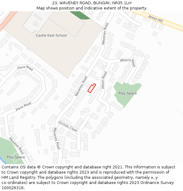 23, WAVENEY ROAD, BUNGAY, NR35 1LH: Location map and indicative extent of plot