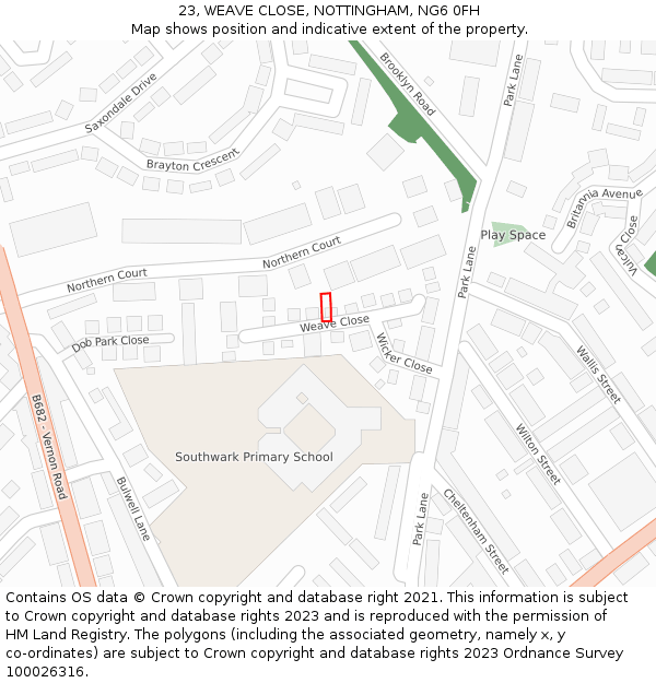 23, WEAVE CLOSE, NOTTINGHAM, NG6 0FH: Location map and indicative extent of plot
