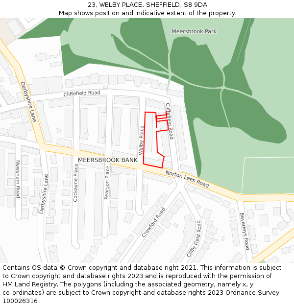 23, WELBY PLACE, SHEFFIELD, S8 9DA: Location map and indicative extent of plot