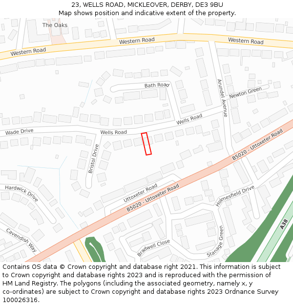 23, WELLS ROAD, MICKLEOVER, DERBY, DE3 9BU: Location map and indicative extent of plot