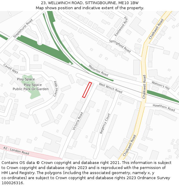 23, WELLWINCH ROAD, SITTINGBOURNE, ME10 1BW: Location map and indicative extent of plot
