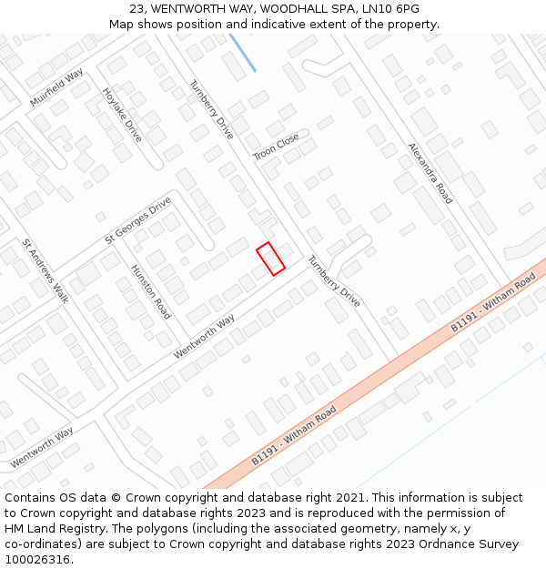 23, WENTWORTH WAY, WOODHALL SPA, LN10 6PG: Location map and indicative extent of plot
