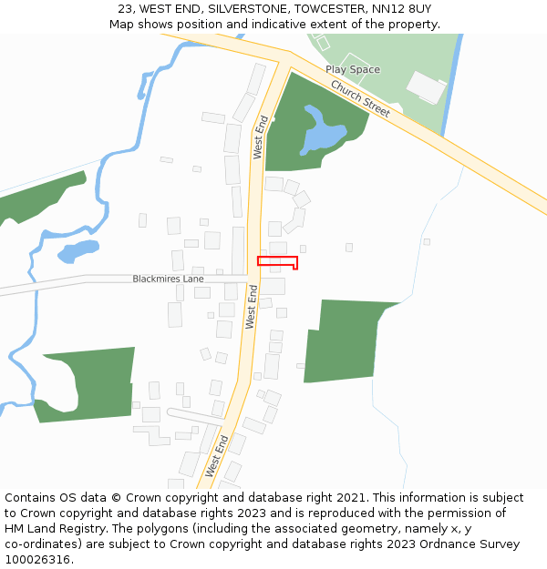 23, WEST END, SILVERSTONE, TOWCESTER, NN12 8UY: Location map and indicative extent of plot