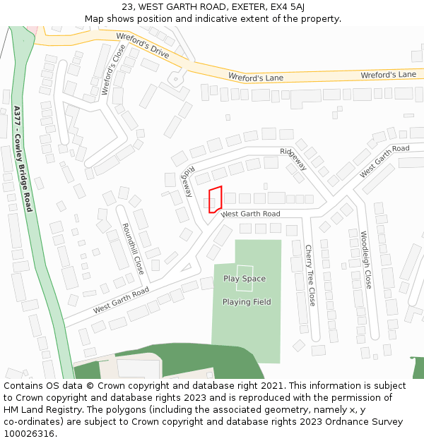 23, WEST GARTH ROAD, EXETER, EX4 5AJ: Location map and indicative extent of plot