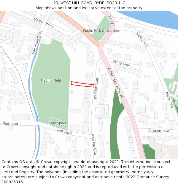 23, WEST HILL ROAD, RYDE, PO33 1LG: Location map and indicative extent of plot