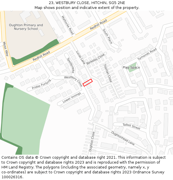 23, WESTBURY CLOSE, HITCHIN, SG5 2NE: Location map and indicative extent of plot