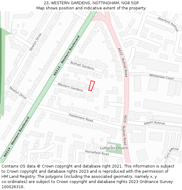 23, WESTERN GARDENS, NOTTINGHAM, NG8 5GP: Location map and indicative extent of plot