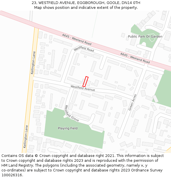 23, WESTFIELD AVENUE, EGGBOROUGH, GOOLE, DN14 0TH: Location map and indicative extent of plot