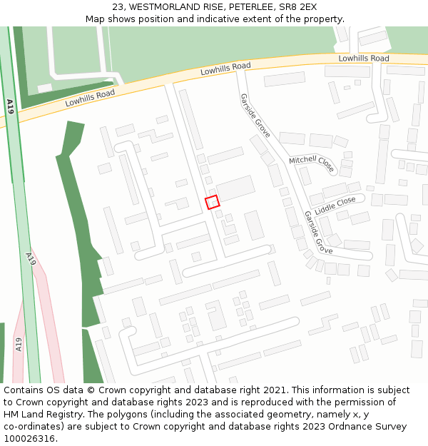 23, WESTMORLAND RISE, PETERLEE, SR8 2EX: Location map and indicative extent of plot